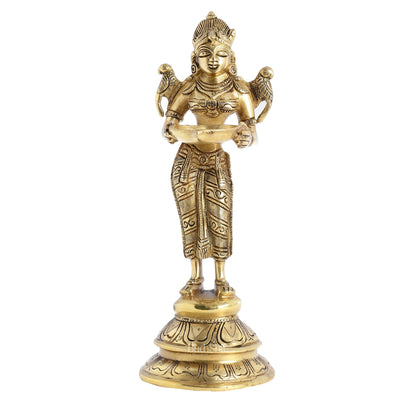 Brass Handcrafted Deep Lakshmi Oil Lamp - 11 inch