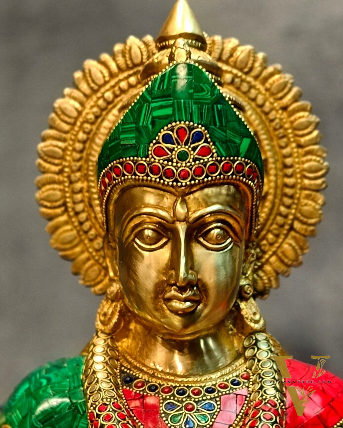 Brass Handcrafted Durga Ashtabhuja Statue – 24 Inches, Meenakari Stonework