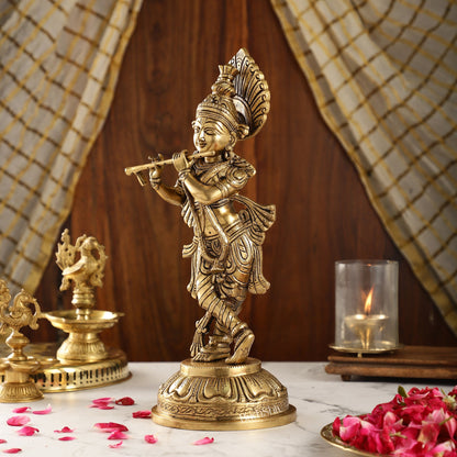 Brass Handcrafted Ever Smiling Shri Krishna idol - 15 "