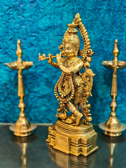Brass Handcrafted Fine Quality Krishna Idol | Height 19 inch