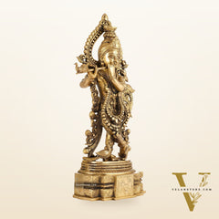 Brass Handcrafted Fine Quality Krishna Playing the Flute with Peacocks | Height 19 inch