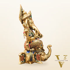 Brass Handcrafted Ganapathi Statue Seated on Three Elephant Heads 17"