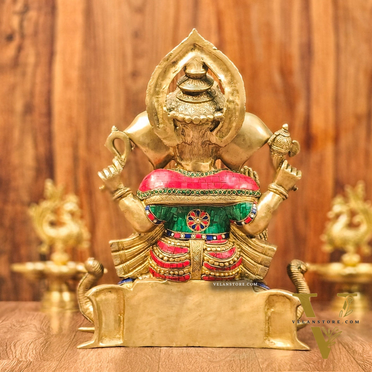Brass Handcrafted Ganapathi Statue Seated on Three Elephant Heads 17"