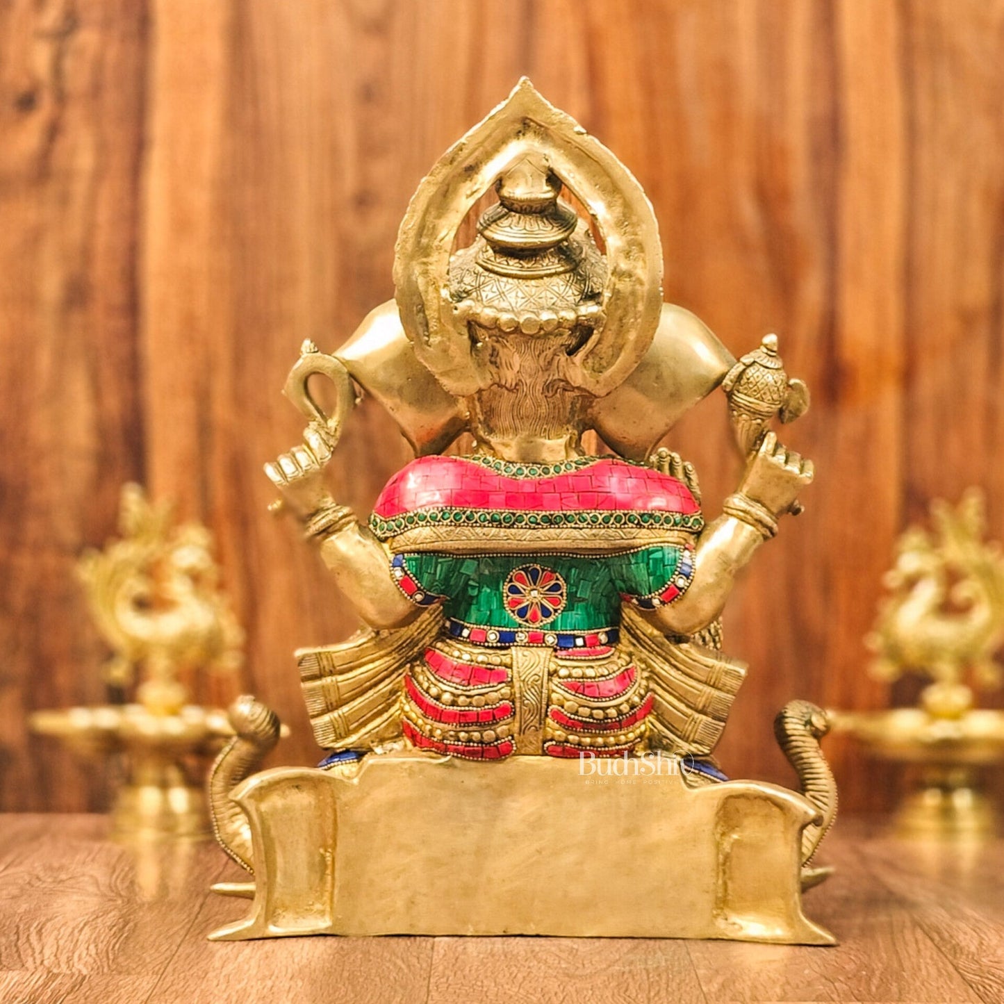 Brass Handcrafted Ganapathi Statue Seated on Three Elephant Heads 17"