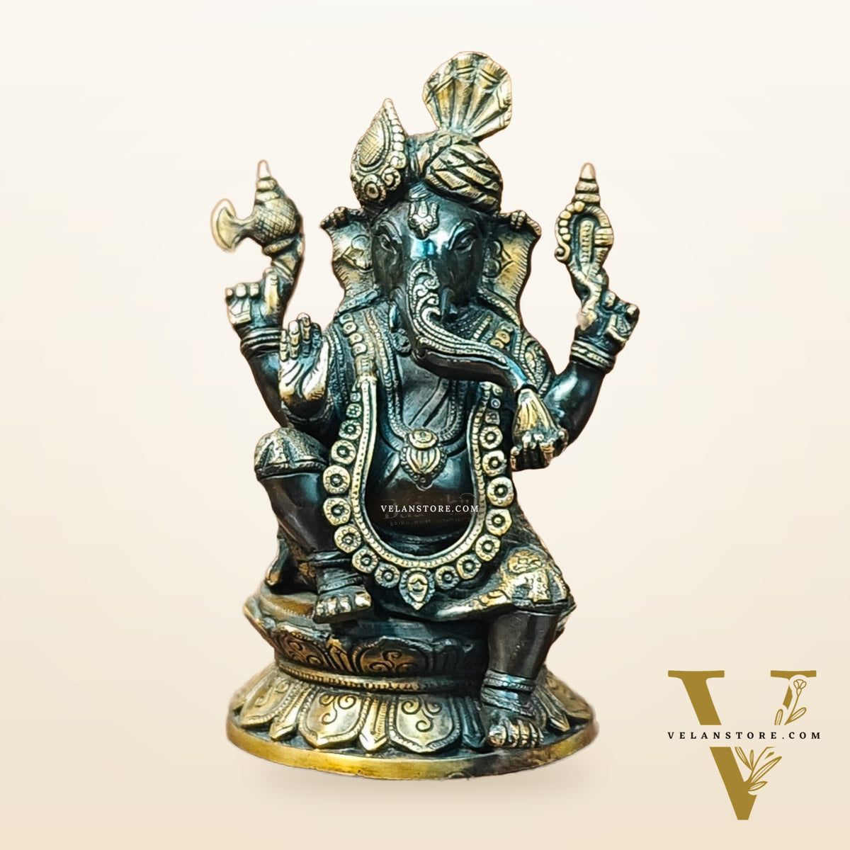 Brass Handcrafted Ganapathi Statue with Turban - Unique Design