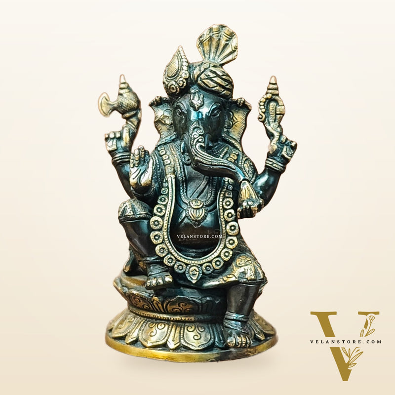 Brass Handcrafted Ganapathi Statue with Turban - Unique Design