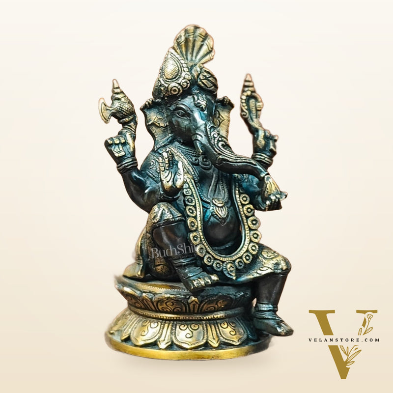 Brass Handcrafted Ganapathi Statue with Turban - Unique Design