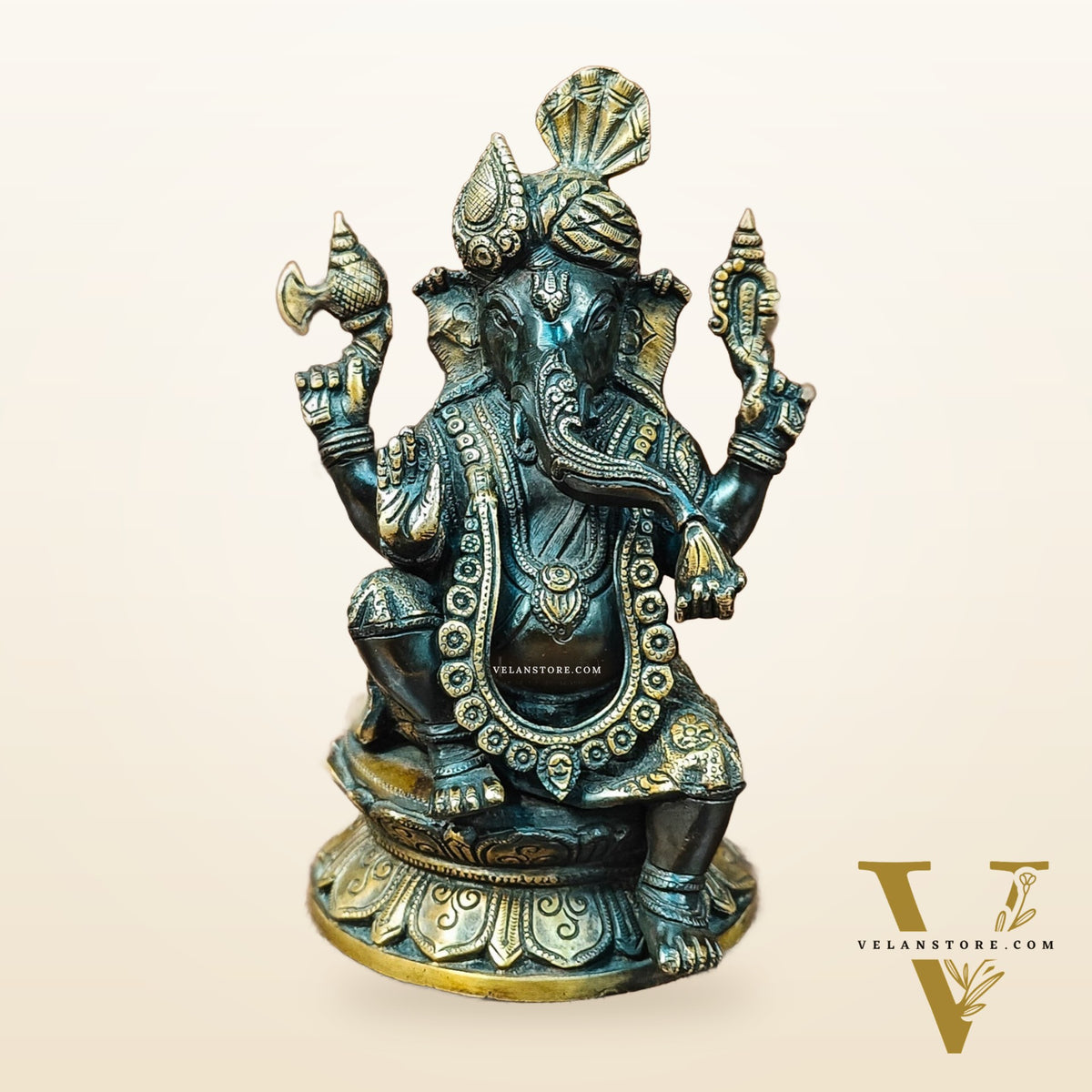 Brass Handcrafted Ganapathi Statue with Turban - Unique Design