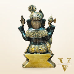 Brass Handcrafted Ganapathi Statue with Turban - Unique Design
