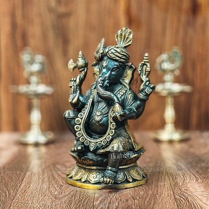 Brass Handcrafted Ganapathi Statue with Turban - Unique Design