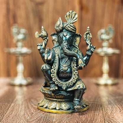 Brass Handcrafted Ganapathi Statue with Turban - Unique Design
