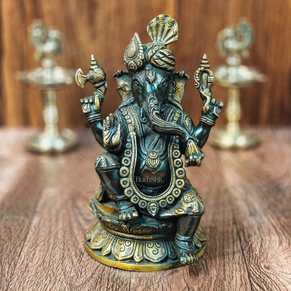 Brass Handcrafted Ganapathi Statue with Turban - Unique Design