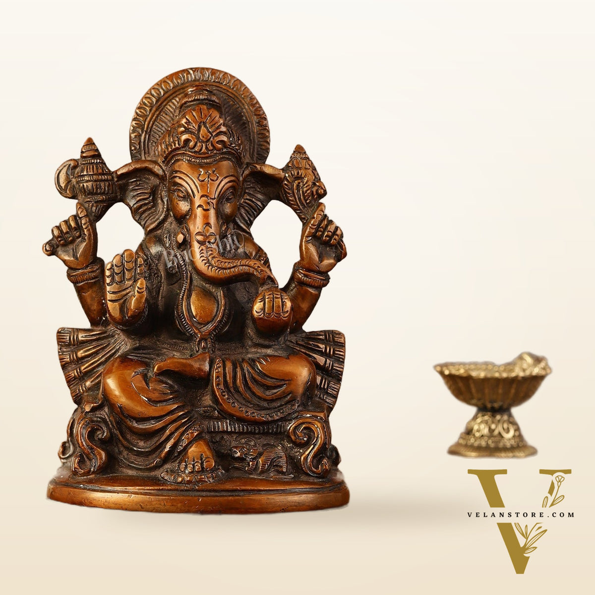 Brass Handcrafted Ganesha Idol Seated on Chair 5"