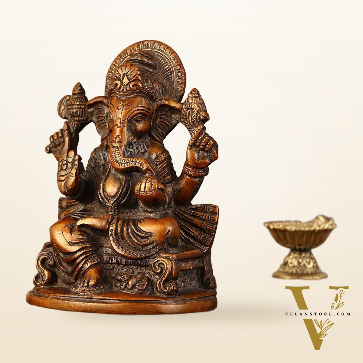Brass Handcrafted Ganesha Idol Seated on Chair 5"