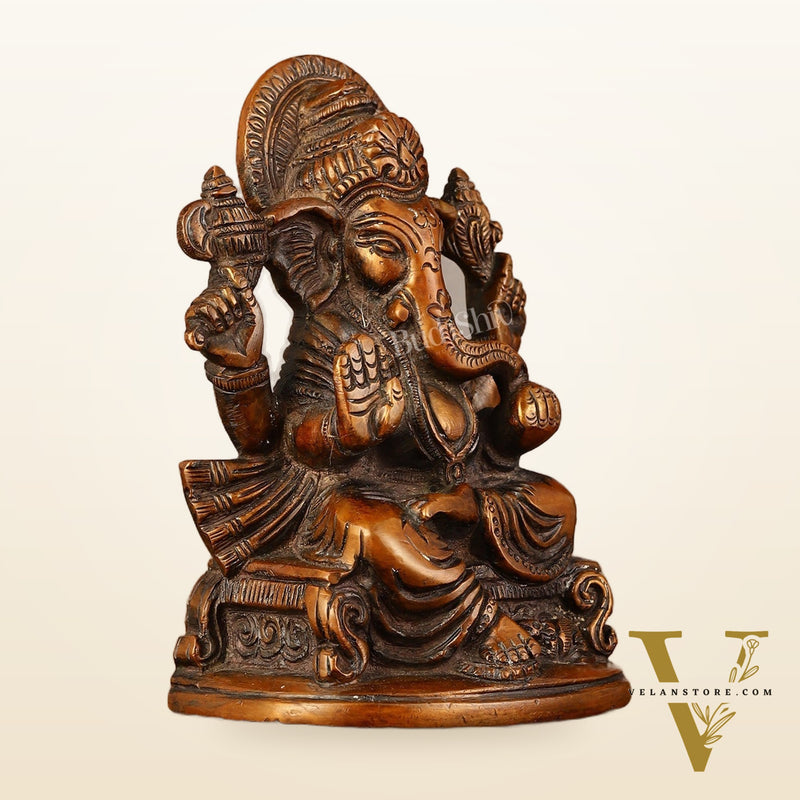 Brass Handcrafted Ganesha Idol Seated on Chair 5"