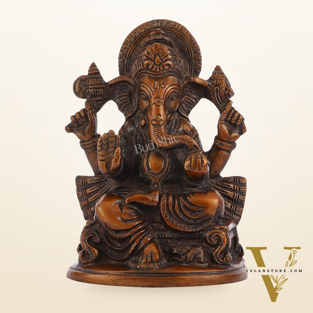 Brass Handcrafted Ganesha Idol Seated on Chair 5"