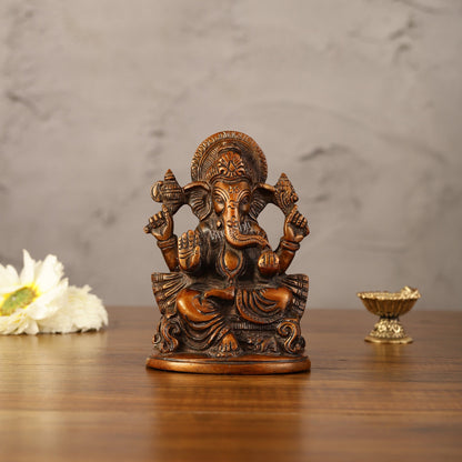 Brass Handcrafted Ganesha Idol Seated on Chair 5"