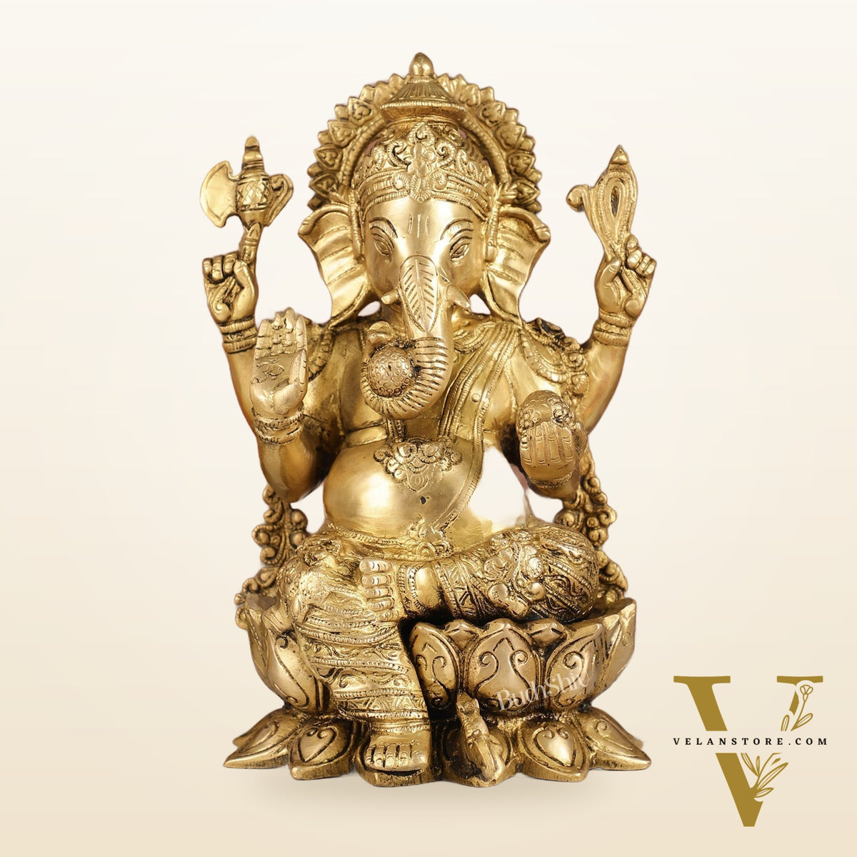 Brass Handcrafted Ganesha idol with trunk on right side 12 inch