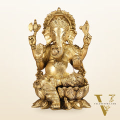 Brass Handcrafted Ganesha idol with trunk on right side 12 inch