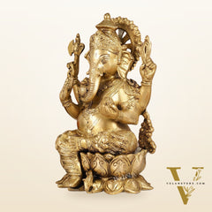 Brass Handcrafted Ganesha idol with trunk on right side 12 inch