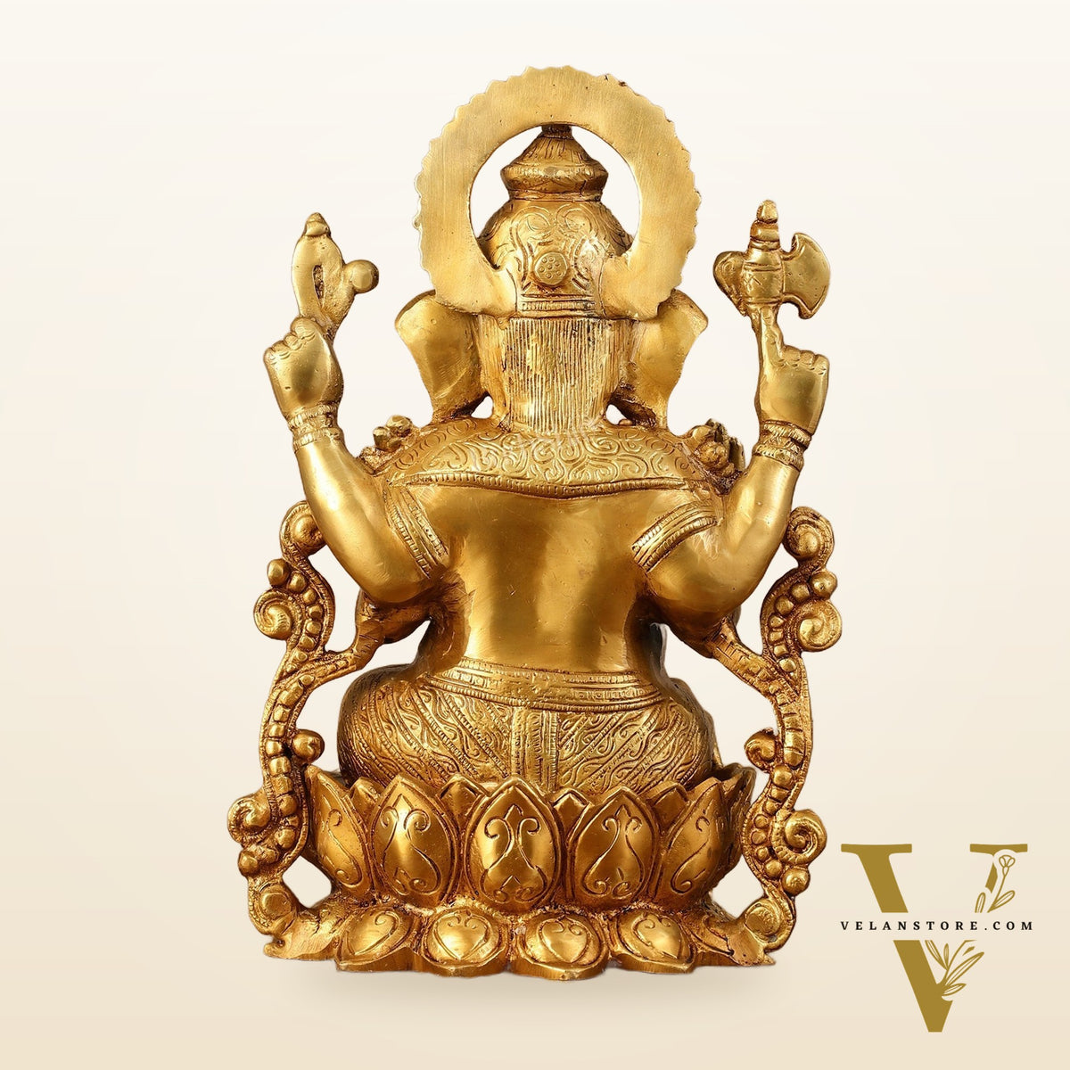 Brass Handcrafted Ganesha idol with trunk on right side 12 inch