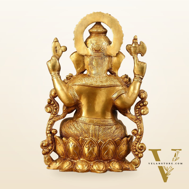 Brass Handcrafted Ganesha idol with trunk on right side 12 inch