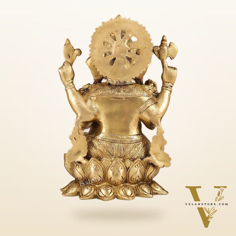 Brass Handcrafted Ganesha idol with trunk on right side 12 inch