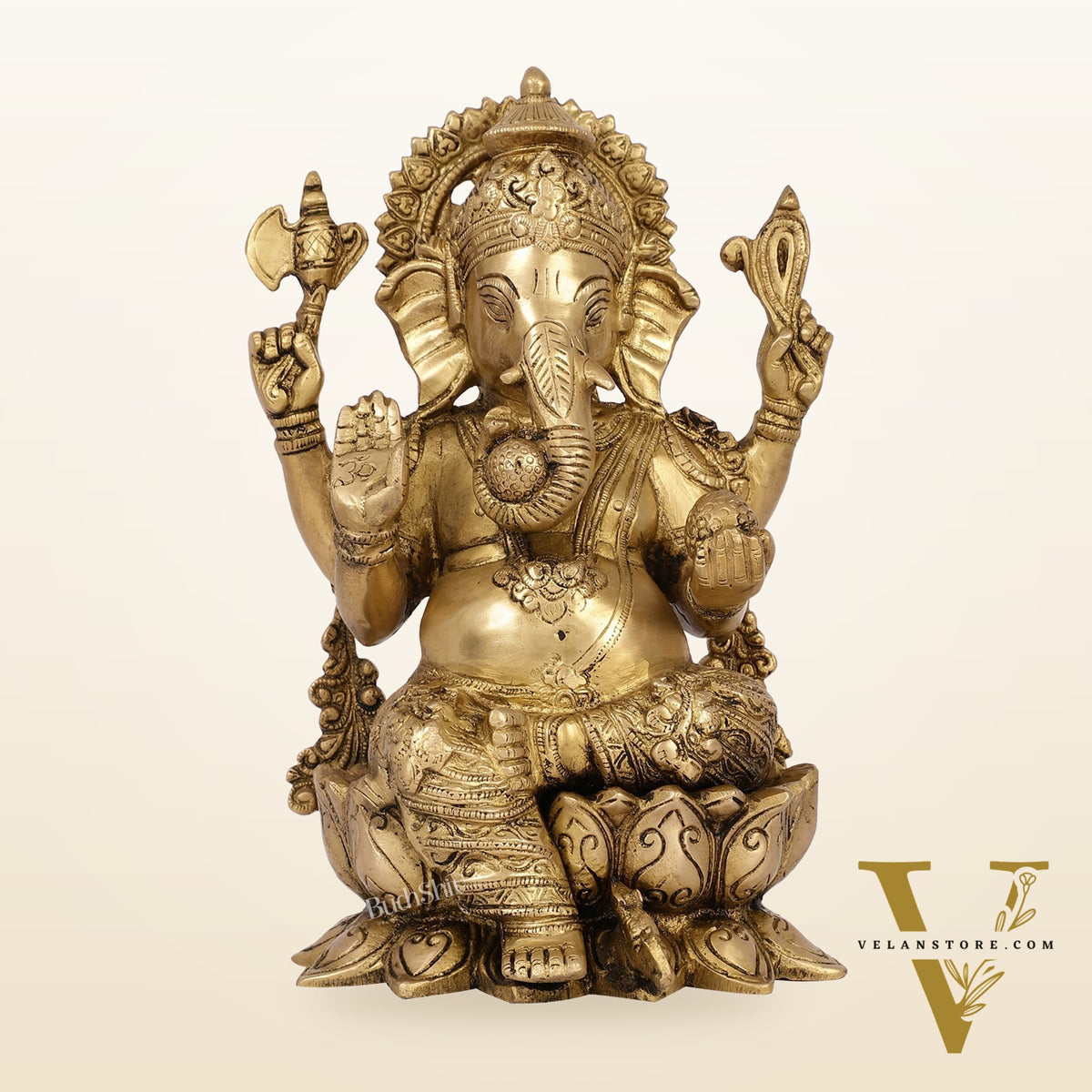 Brass Handcrafted Ganesha idol with trunk on right side 12 inch