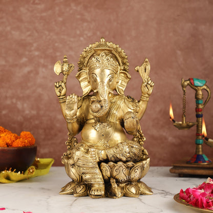 Brass Handcrafted Ganesha idol with trunk on right side 12 inch