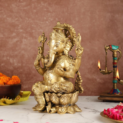 Brass Handcrafted Ganesha idol with trunk on right side 12 inch
