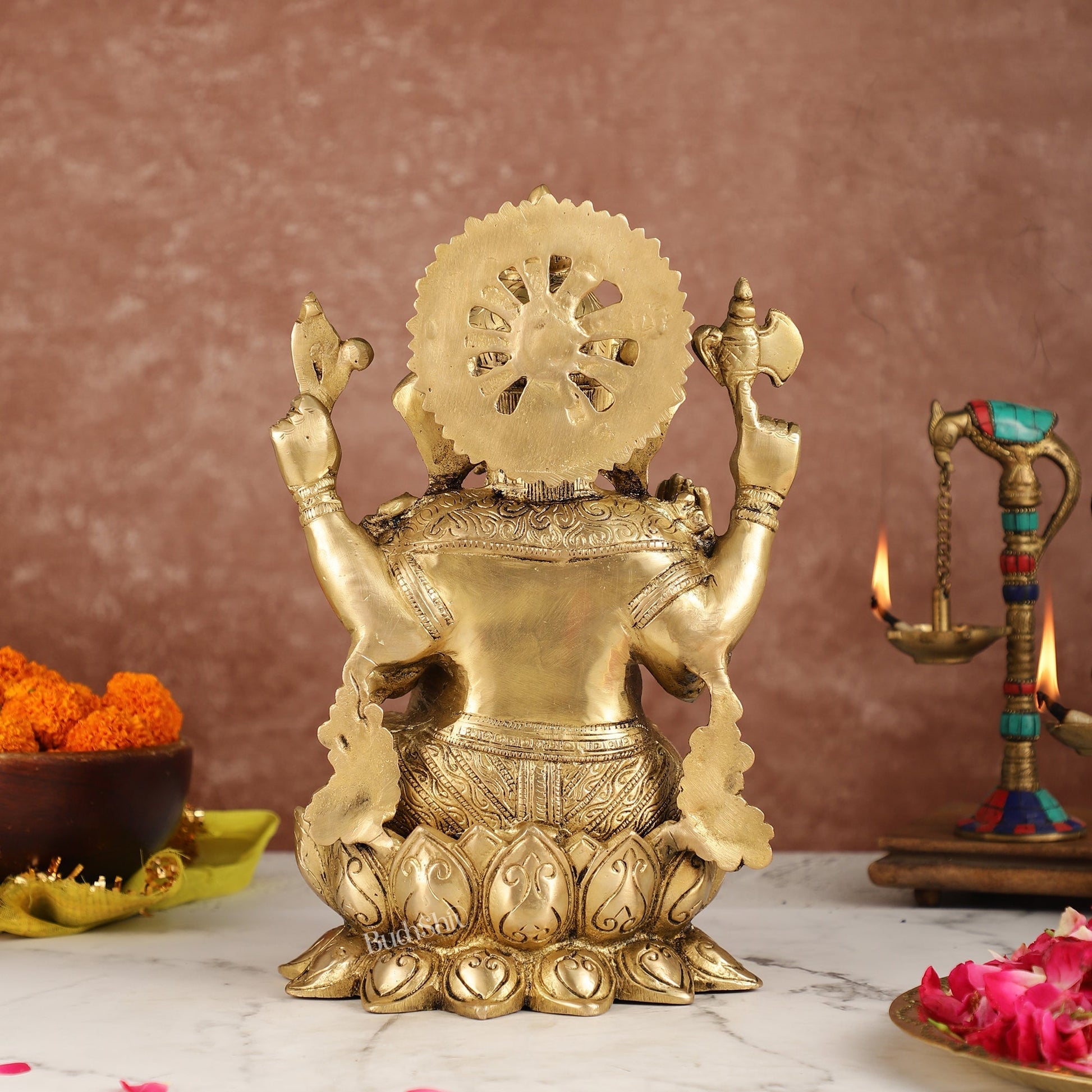 Brass Handcrafted Ganesha idol with trunk on right side 12 inch