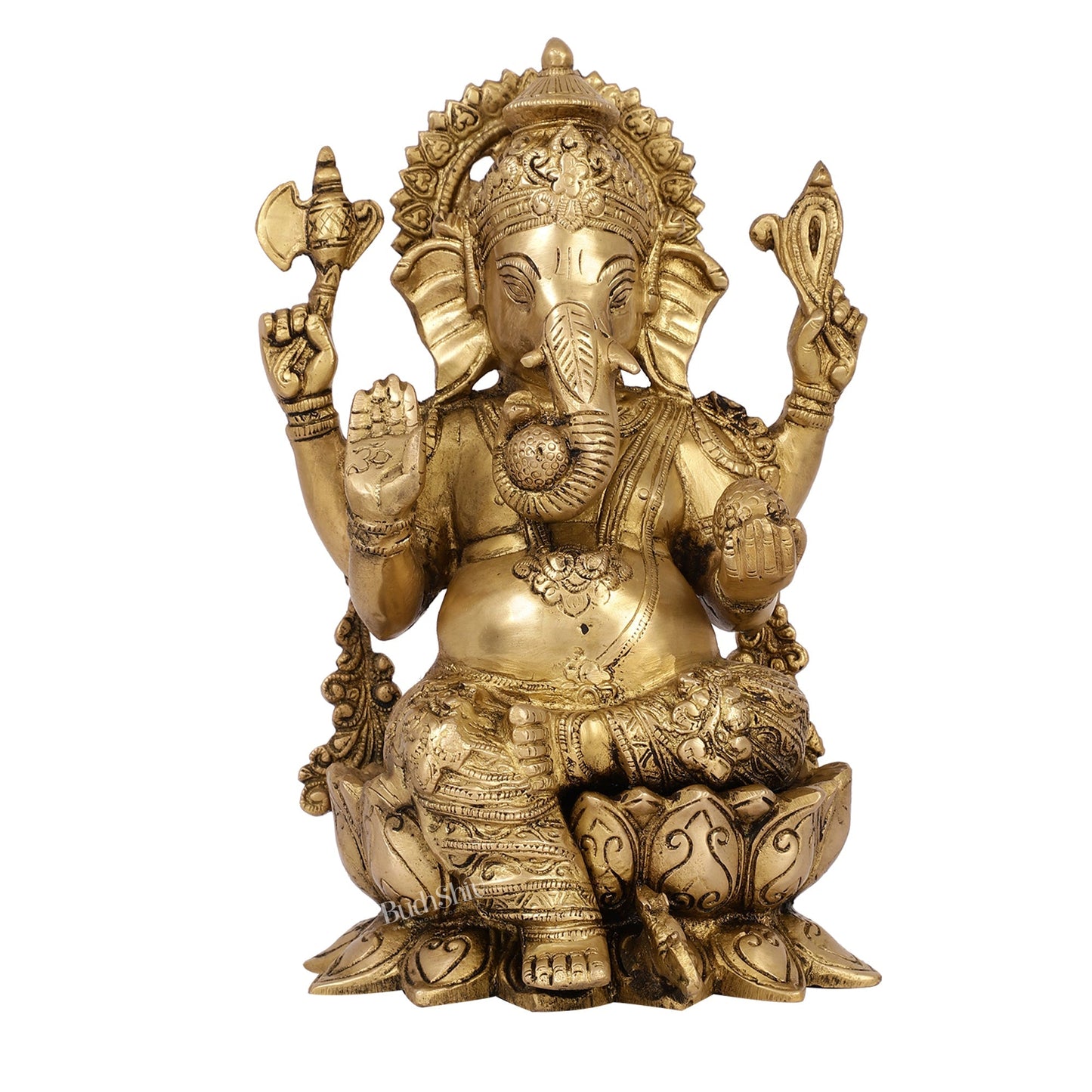 Brass Handcrafted Ganesha idol with trunk on right side 12 inch