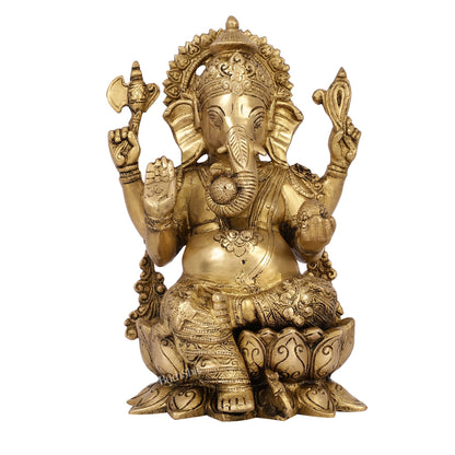 Brass Handcrafted Ganesha idol with trunk on right side 12 inch