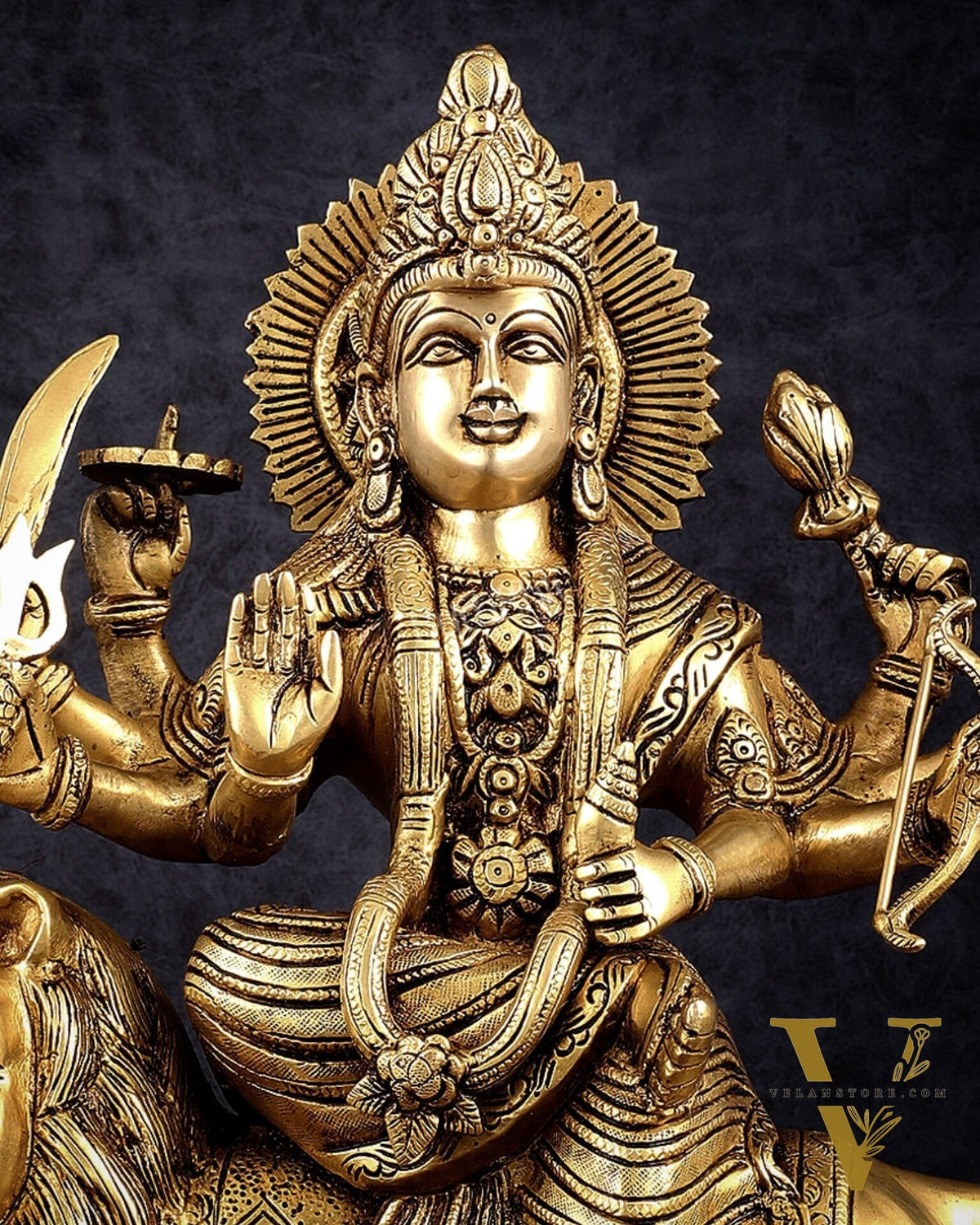 Brass Handcrafted Goddess Durga Statue – 17 Inches,  Intricate Sherawali Mata Murti