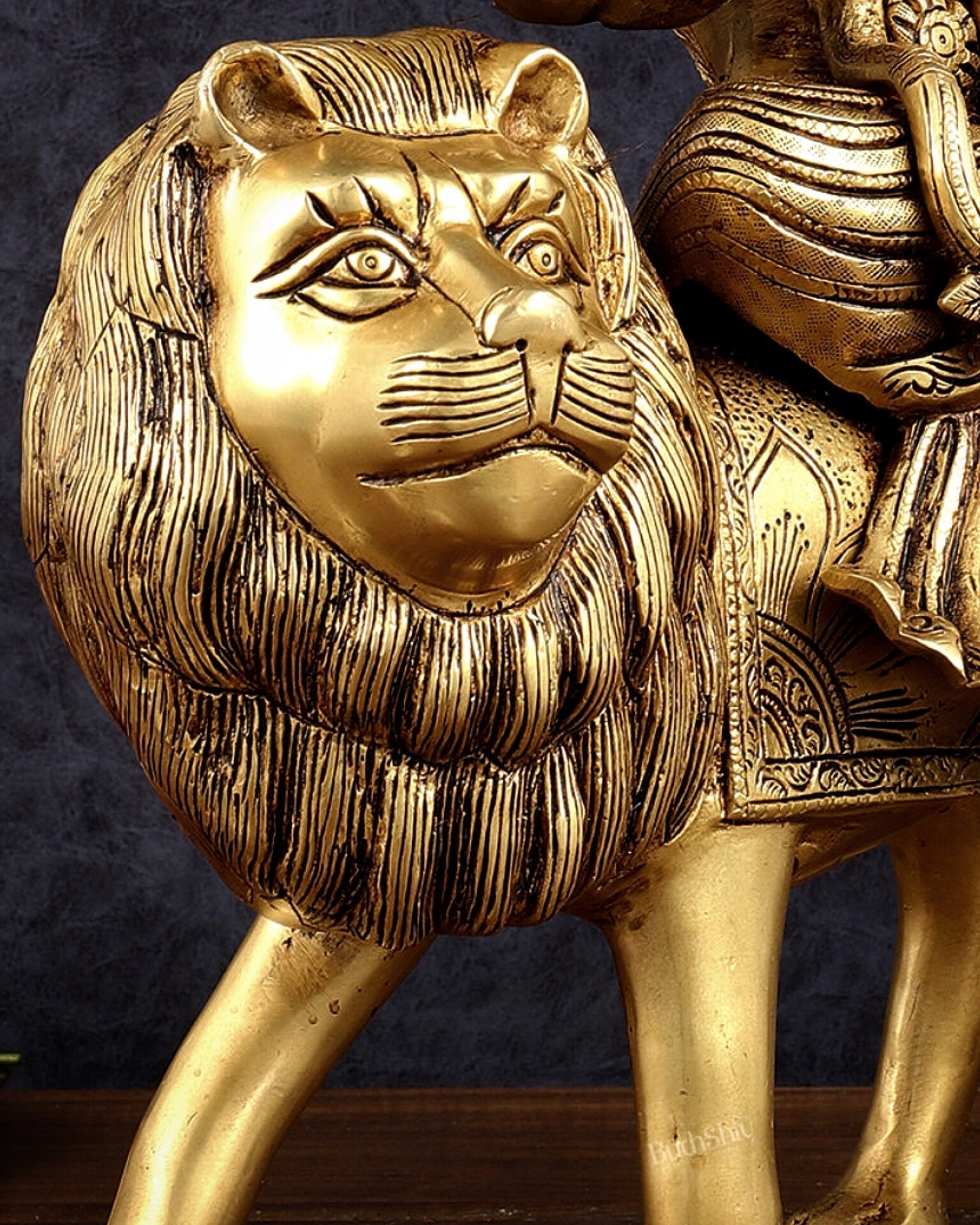 Brass Handcrafted Goddess Durga Statue – 17 Inches,  Intricate Sherawali Mata Murti