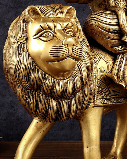 Brass Handcrafted Goddess Durga Statue – 17 Inches,  Intricate Sherawali Mata Murti