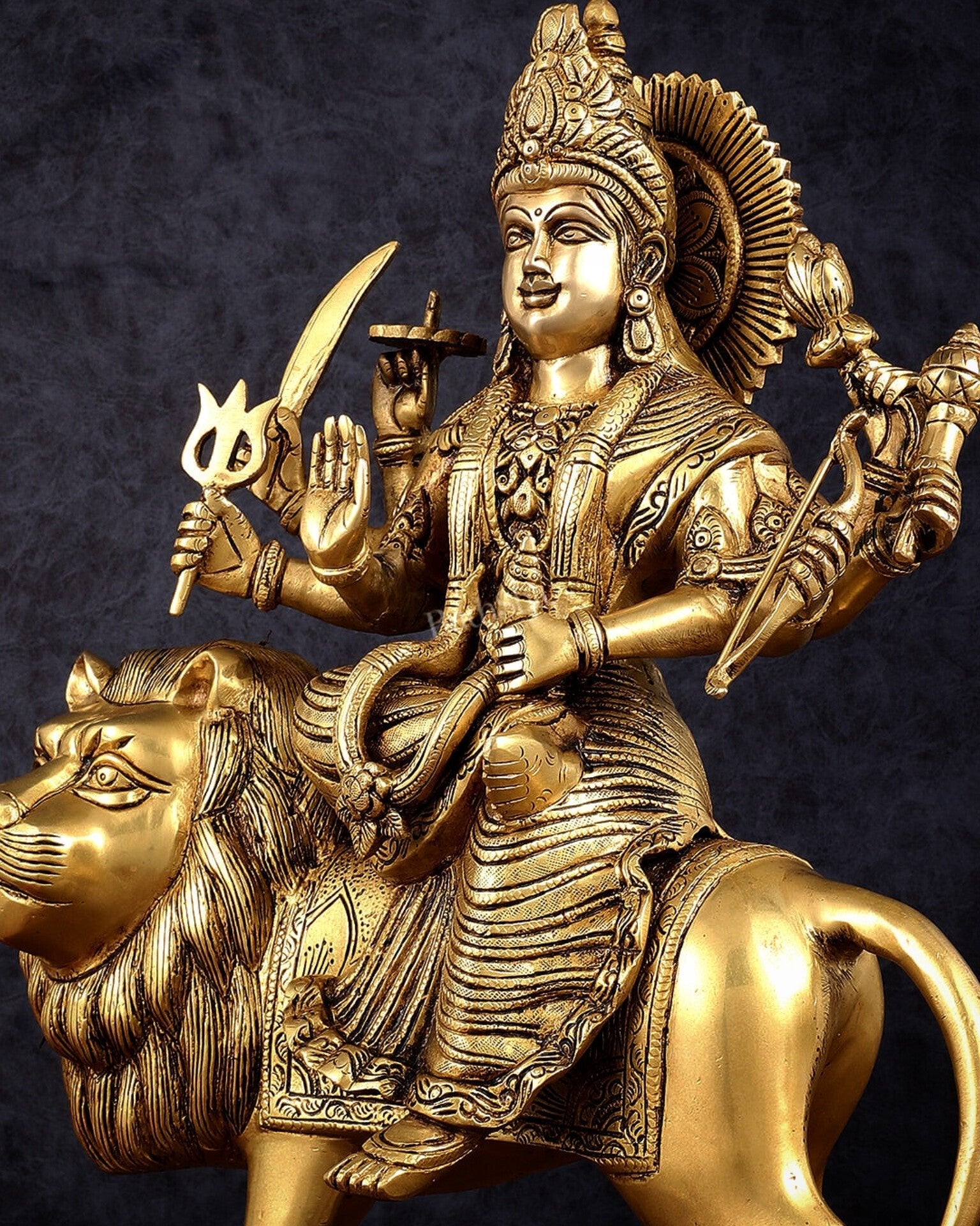 Brass Handcrafted Goddess Durga Statue – 17 Inches,  Intricate Sherawali Mata Murti