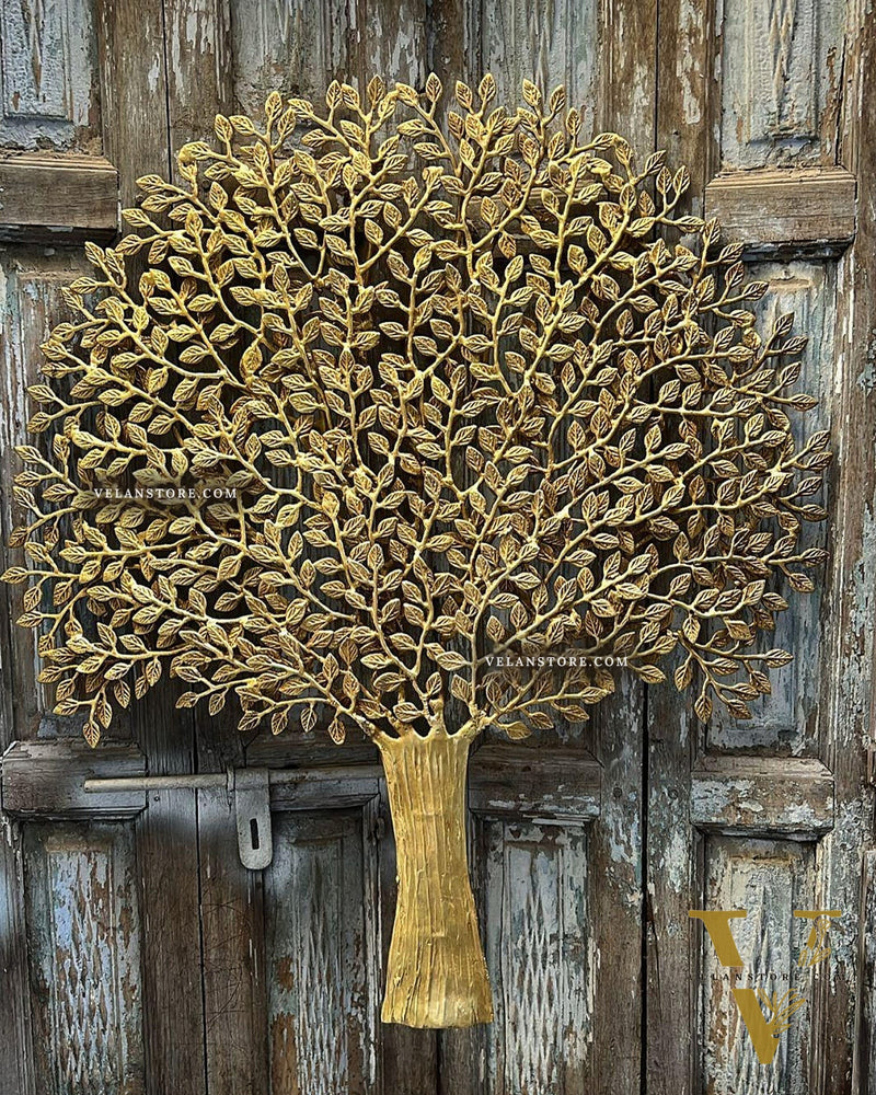Brass Handcrafted Kalpavriksha Tree Wall Hanging - Superfine Brass 33"