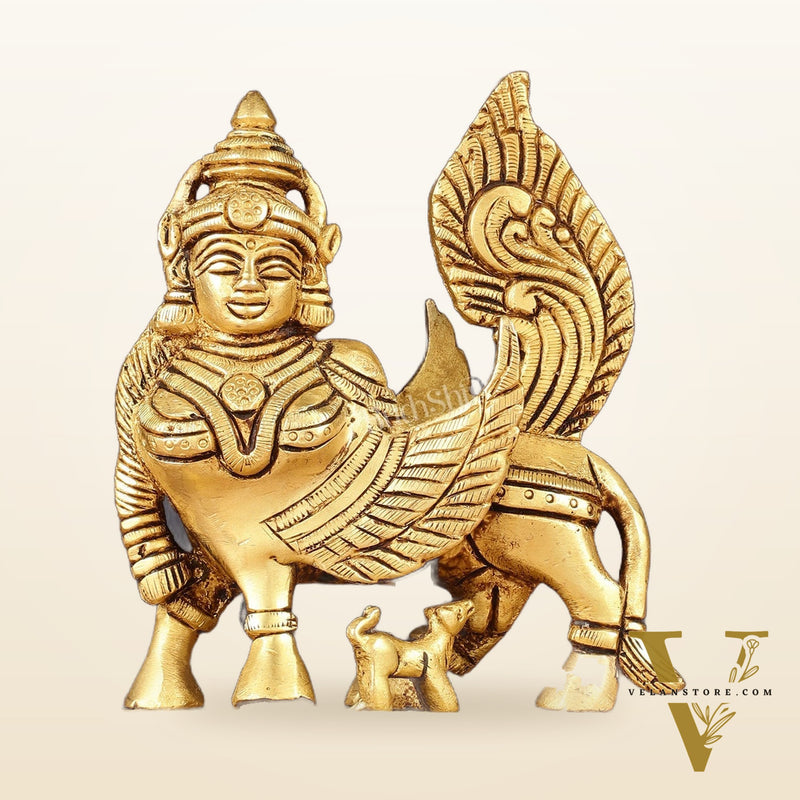 Brass Handcrafted Kamdhenu Cow with Calf Idol - Enhanced carvings 6"