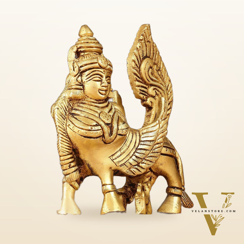Brass Handcrafted Kamdhenu Cow with Calf Idol - Enhanced carvings 6"