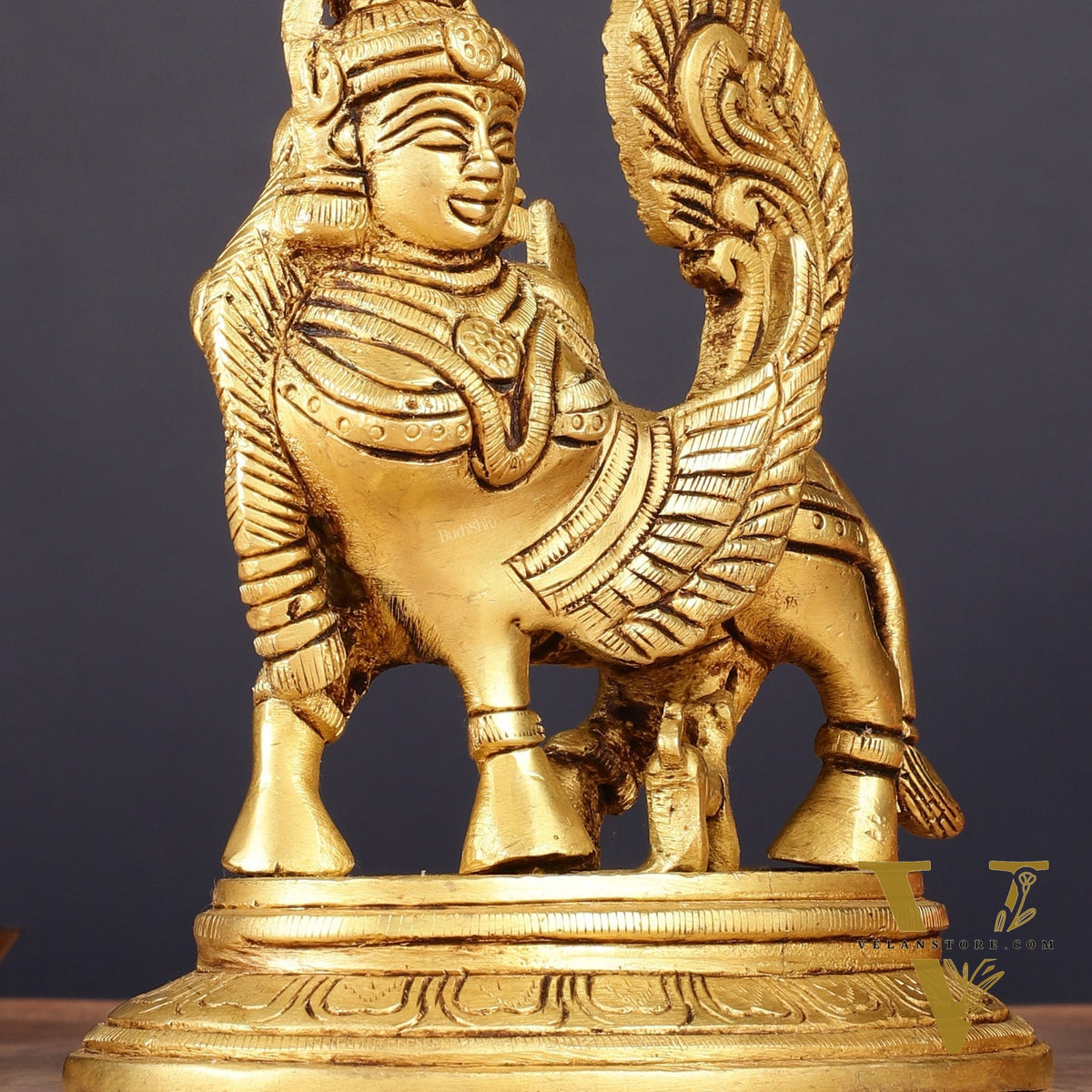 Brass Handcrafted Kamdhenu Cow with Calf Idol - Enhanced carvings 6"