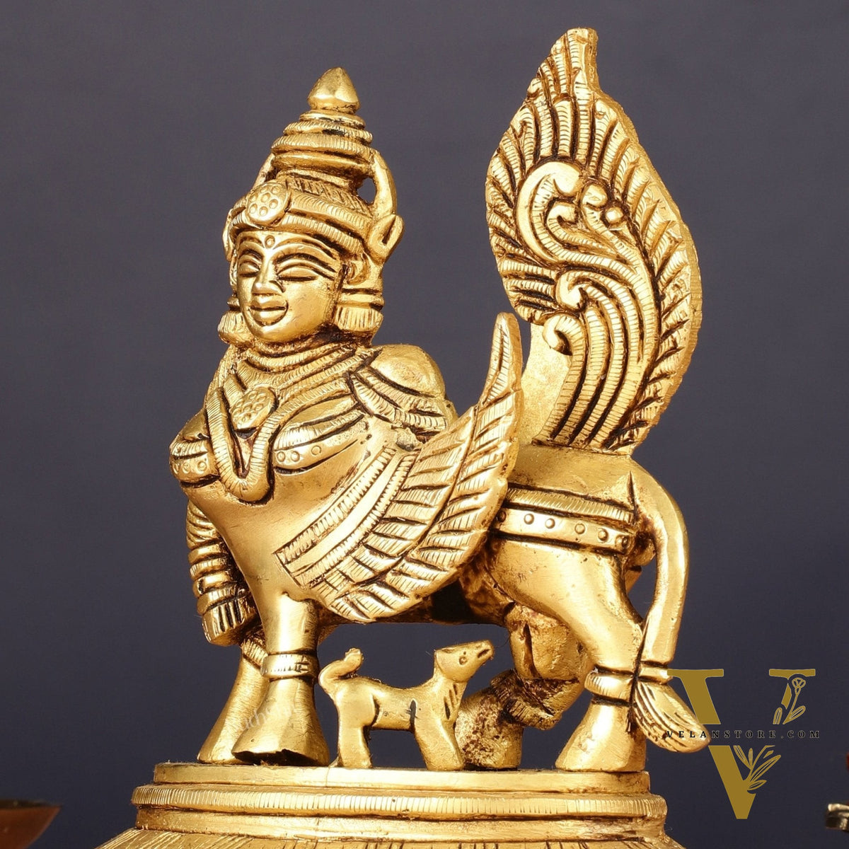 Brass Handcrafted Kamdhenu Cow with Calf Idol - Enhanced carvings 6"