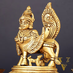 Brass Handcrafted Kamdhenu Cow with Calf Idol - Enhanced carvings 6"