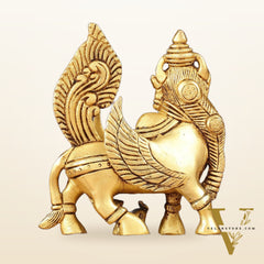 Brass Handcrafted Kamdhenu Cow with Calf Idol - Enhanced carvings 6"