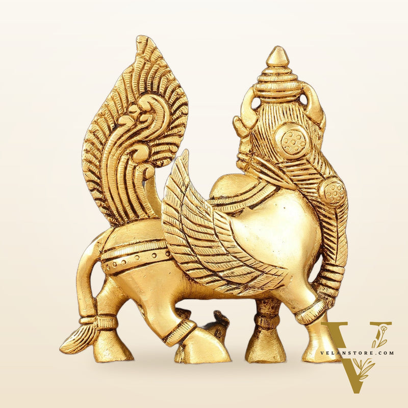 Brass Handcrafted Kamdhenu Cow with Calf Idol - Enhanced carvings 6"