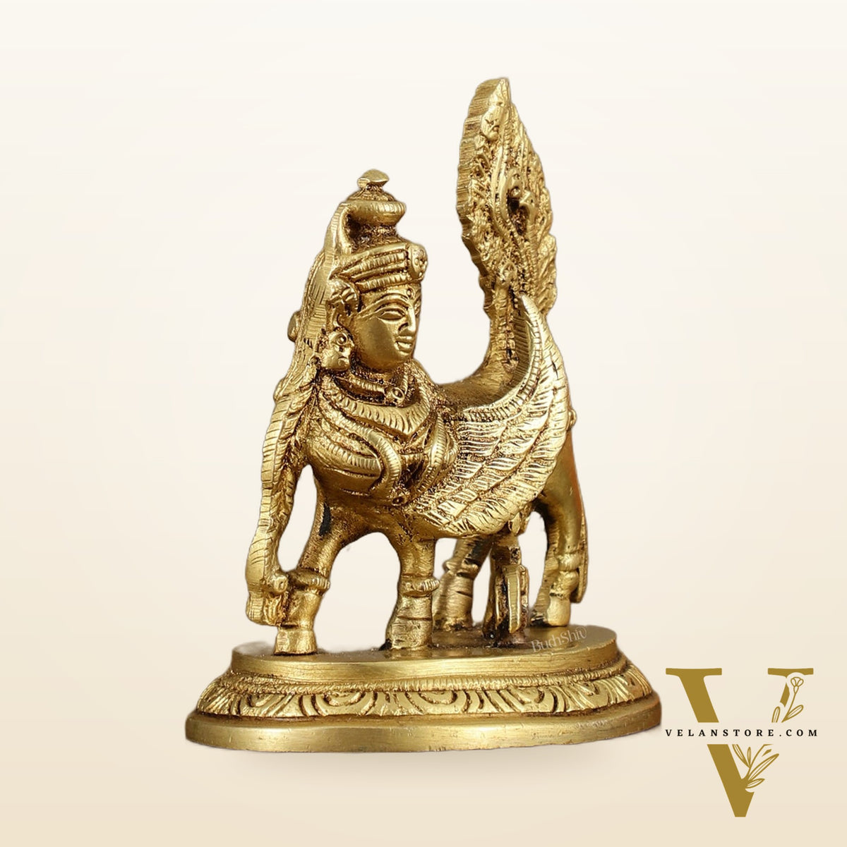 Brass Handcrafted Kamdhenu Cow with Calf Idol - Gold Finish, Divine Symbol of Abundance