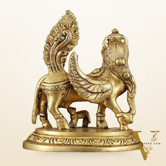 Brass Handcrafted Kamdhenu Cow with Calf Idol - Gold Finish, Divine Symbol of Abundance