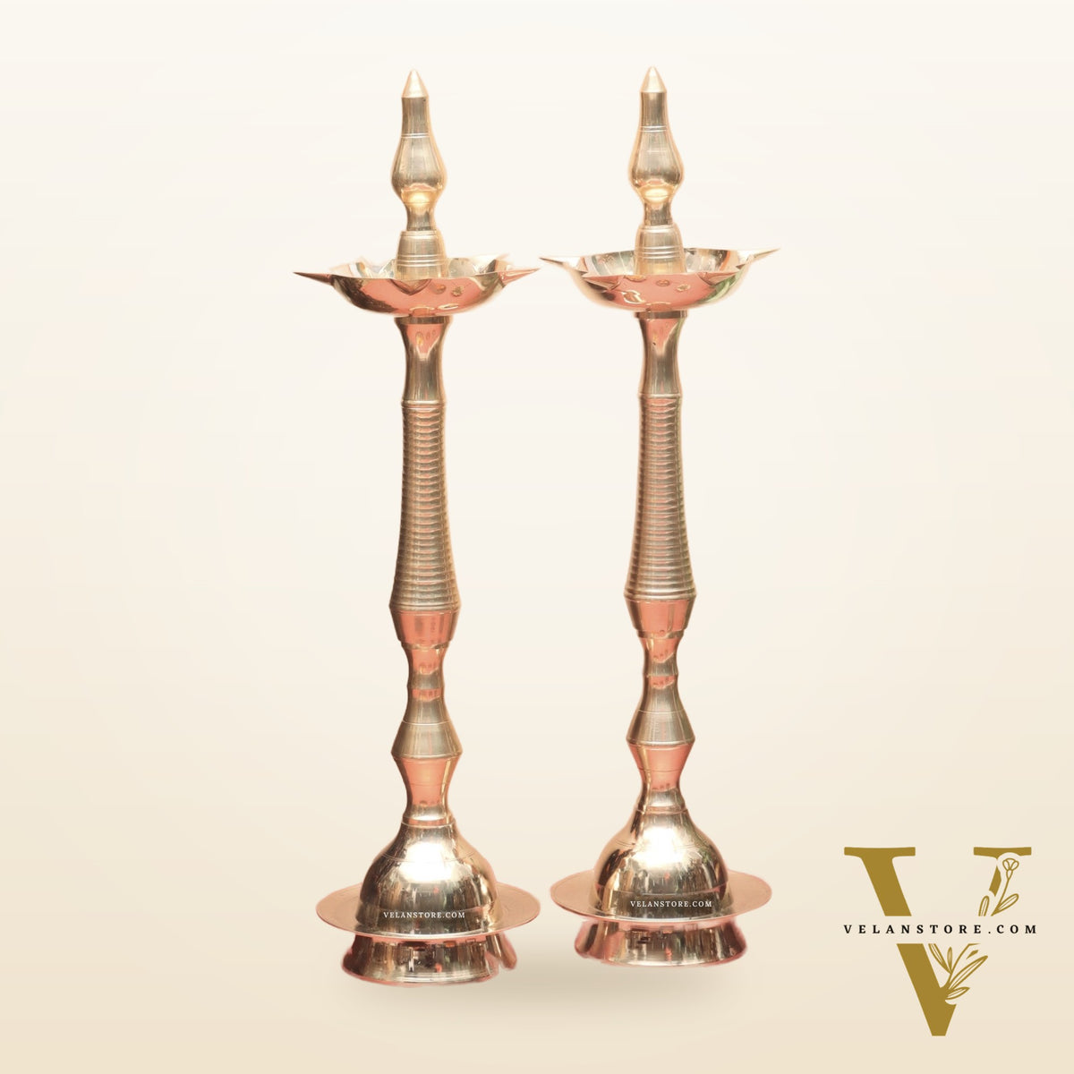 Brass Handcrafted Kerala Kuthu Vilakku with Beautiful Carvings | Fine Quality Brass Sheet | 24" Height