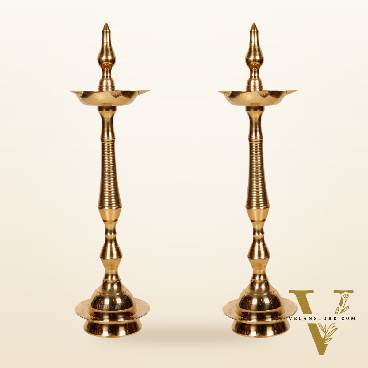Brass Handcrafted Kerala Kuthu Vilakku with Carvings | Fine Quality Brass | 15.5" Height | Set of 2