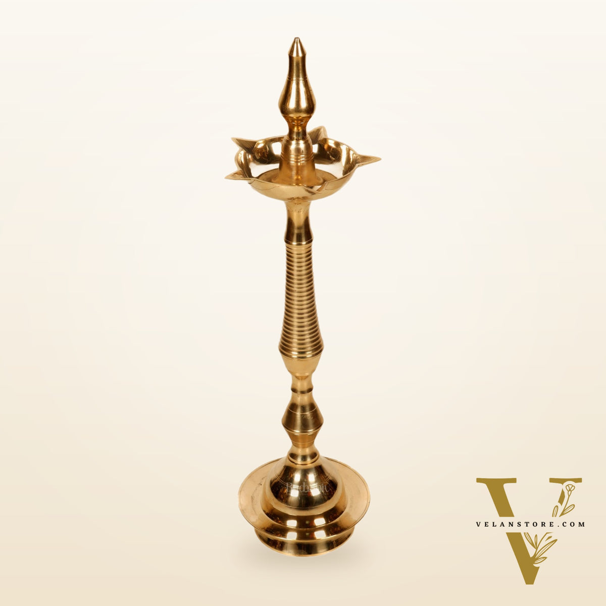 Brass Handcrafted Kerala Kuthu Vilakku with Carvings | Fine Quality Brass | 15.5" Height | Set of 2